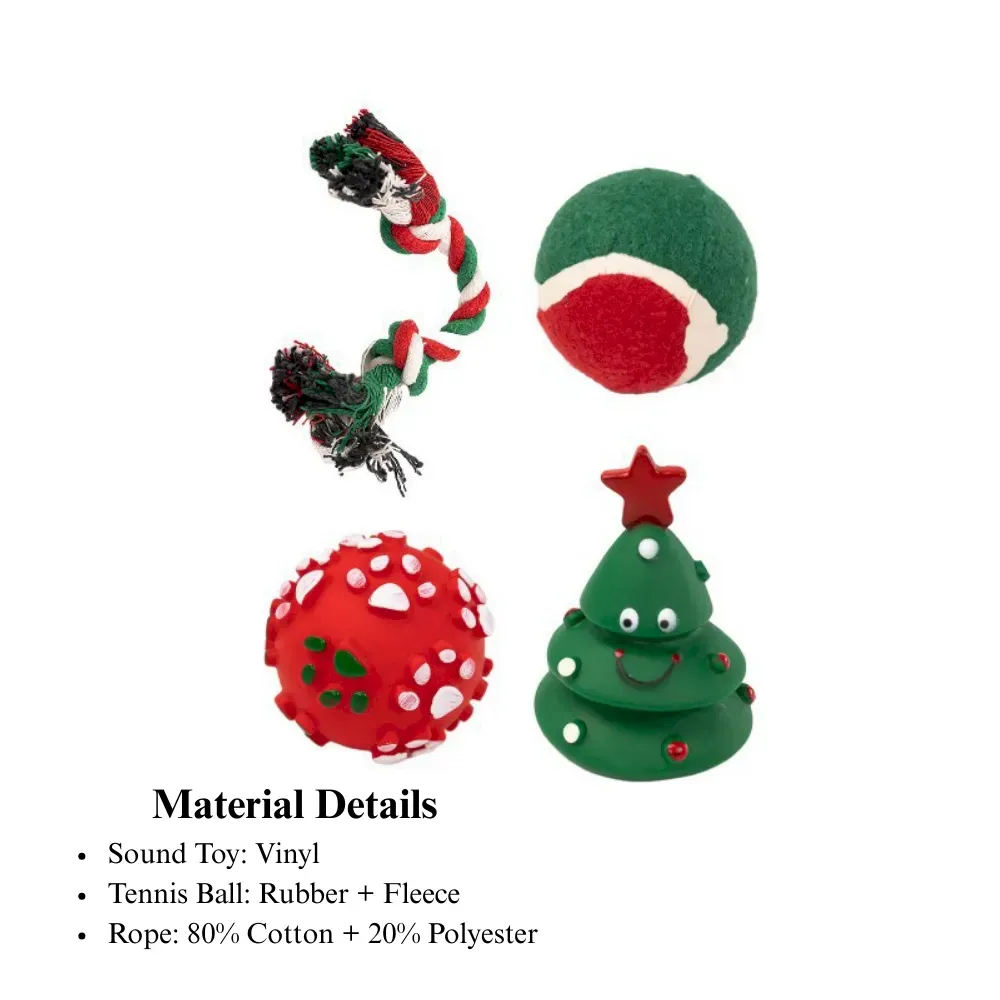 Christmas Dog Toy Gift Box Rope and Balls