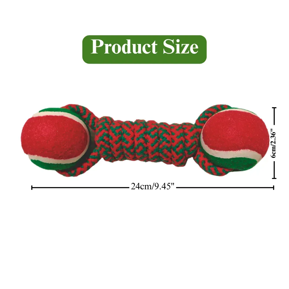 Christmas Cotton Rope Dog Toy Dumbbell with Tennis Ball
