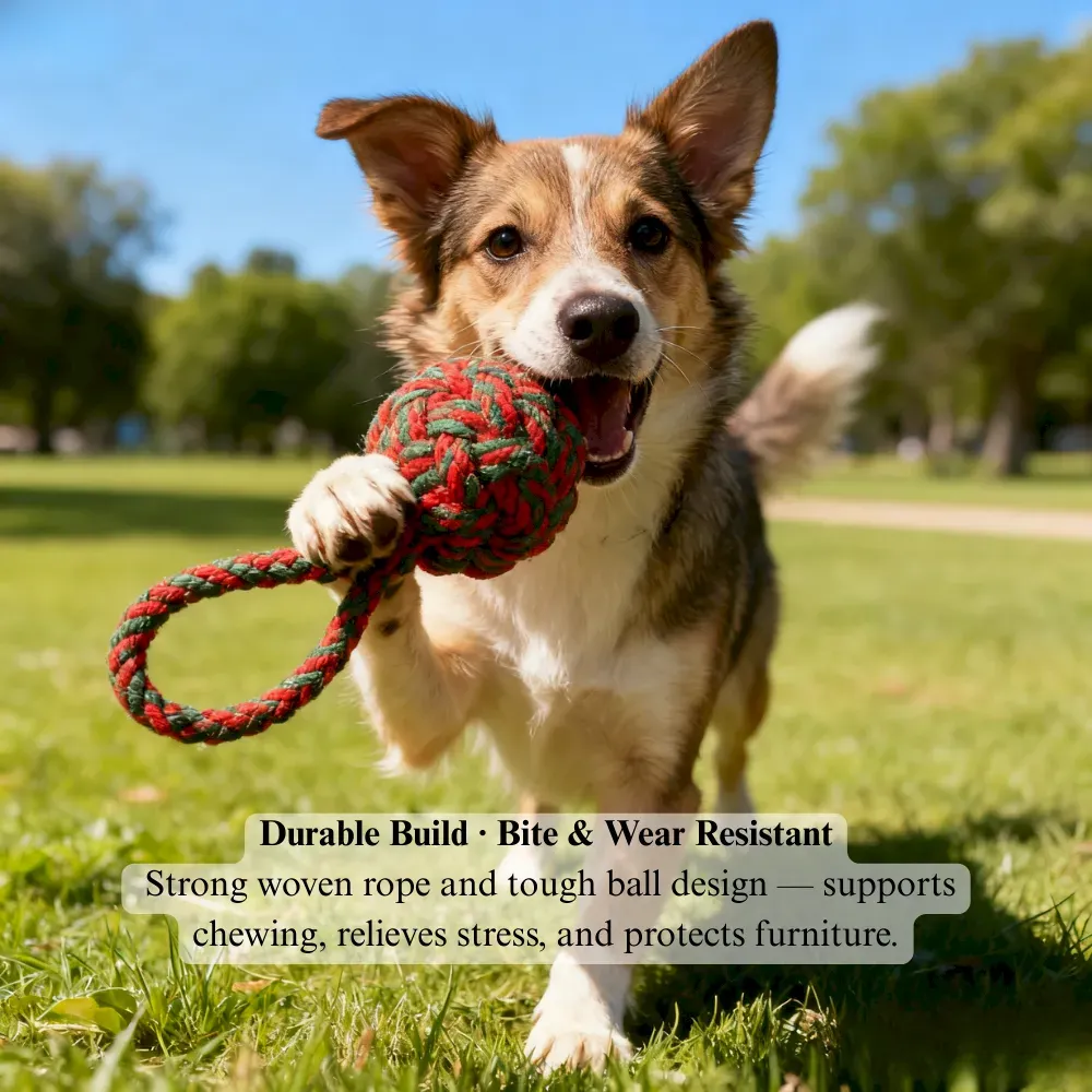 Christmas Cotton Rope Dog Toy Single Ear Ball