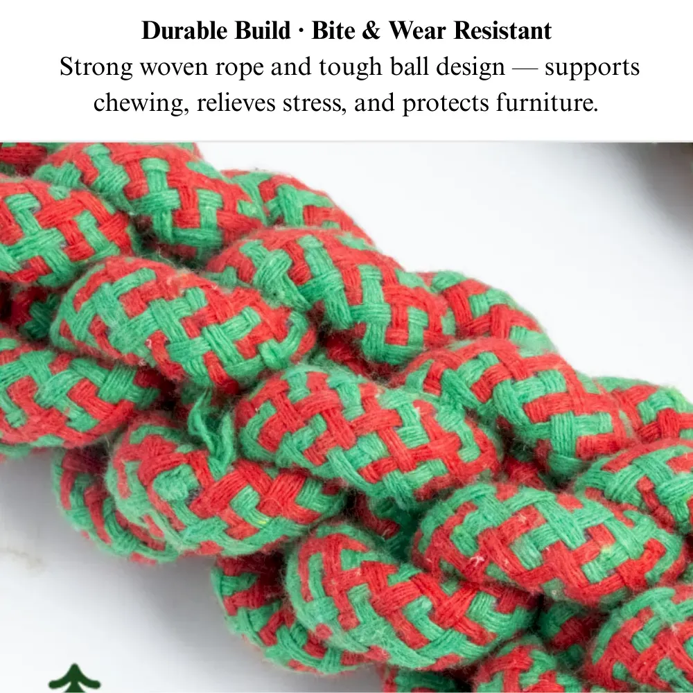 Christmas Cotton Rope Dog Toy Dumbbell with Tennis Ball