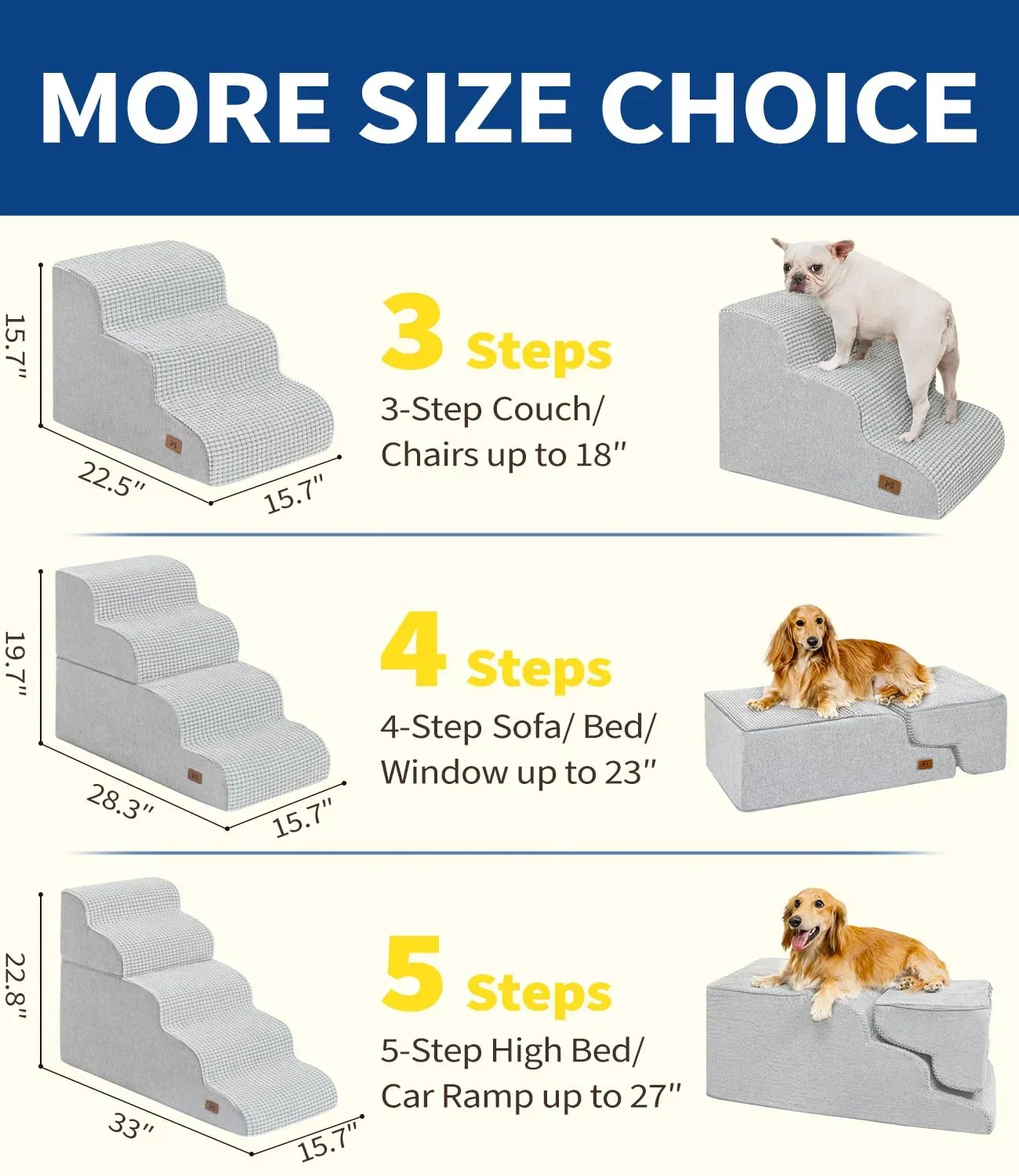 wholesale  Grey Dog Stairs for Small Dogs, Dog Steps for Bed  35D Strong Support Foam Stairs
