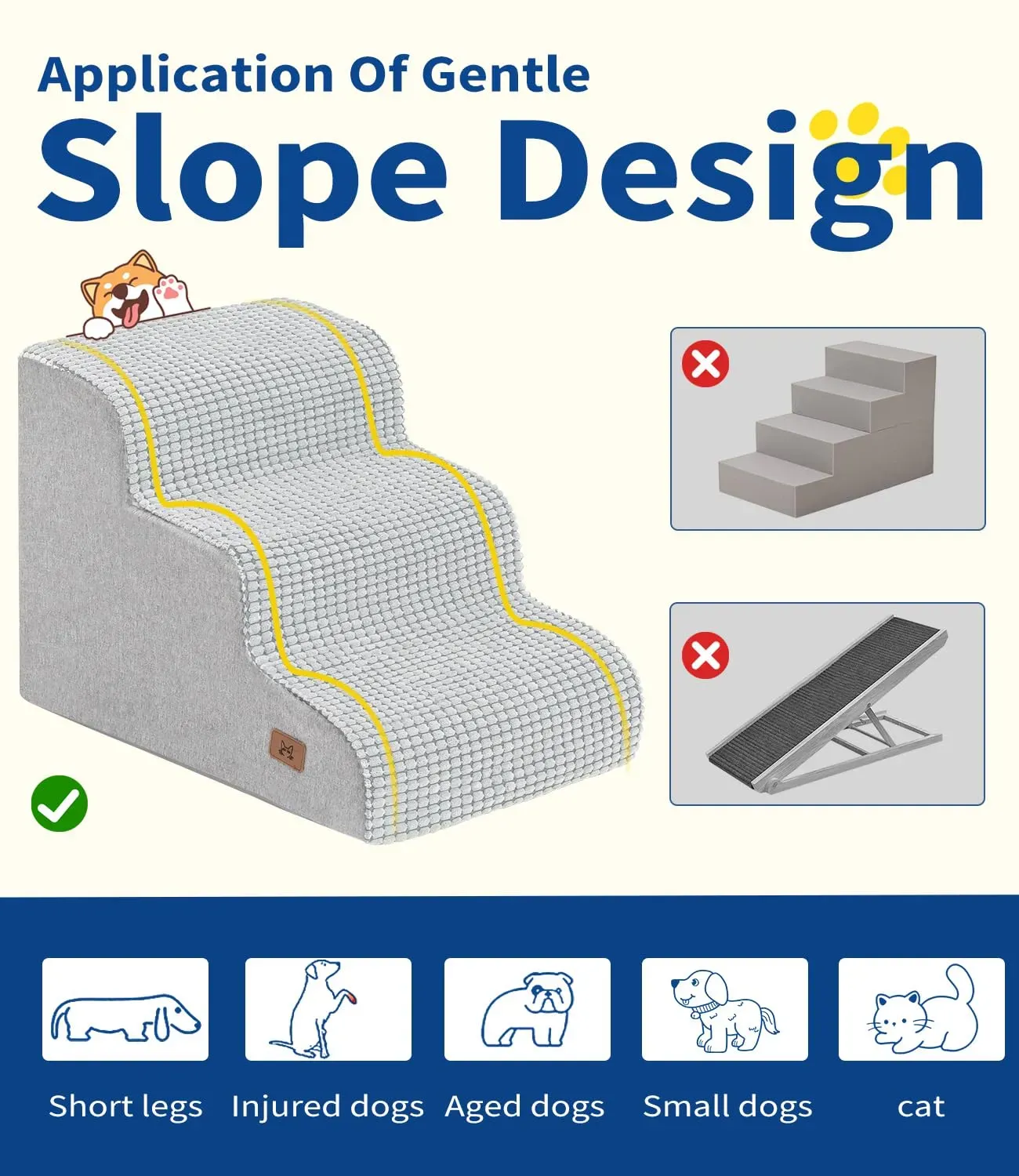 wholesale  Grey  Dog Stairs for Small Dogs, Dog Steps for Bed 35D Strong Support Foam Stairs