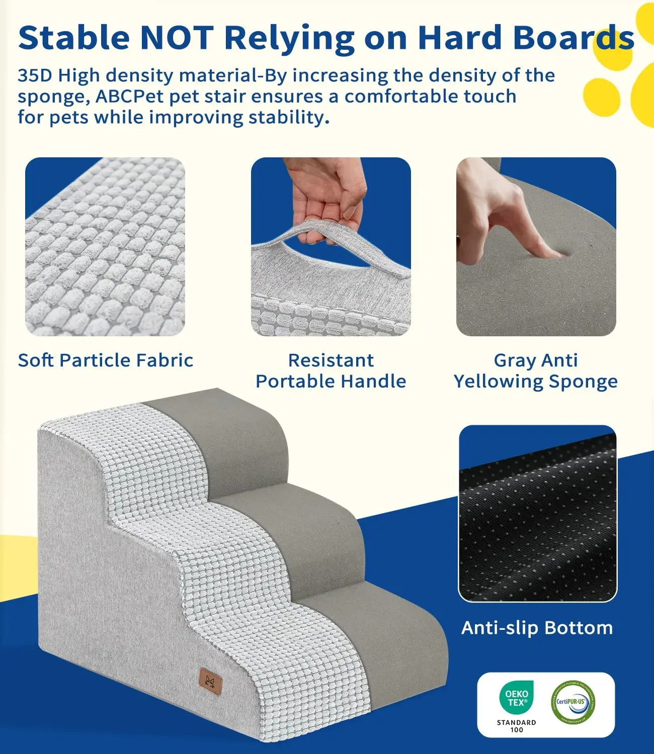 wholesale  Grey Dog Stairs for Small Dogs, Dog Steps for Bed 35D Strong Support Foam Stairs