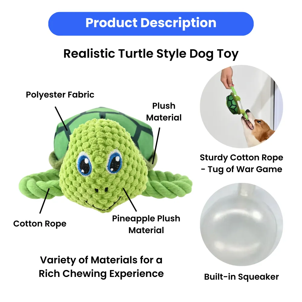 Green Turtle Style Tug-of-War Dog Toy with Squeaker7