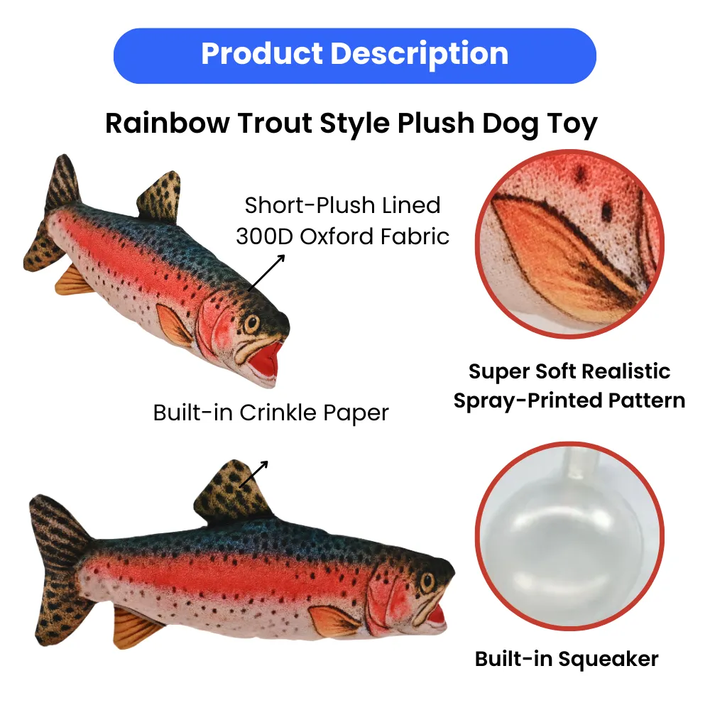 Realistic Rainbow Trout Style Durable Squeaky Plush Dog Toy5