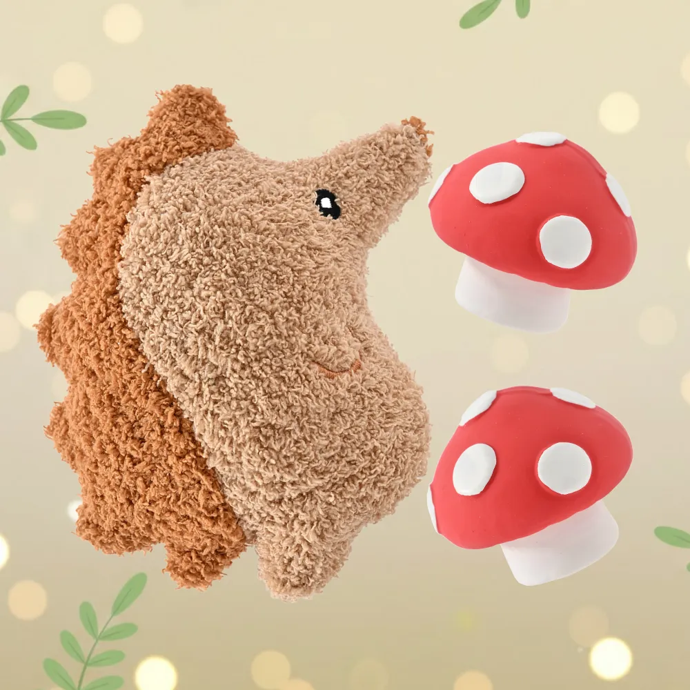 3-Piece Set Plush Hedgehog and Latex Mushrooms Dog Toy Set1