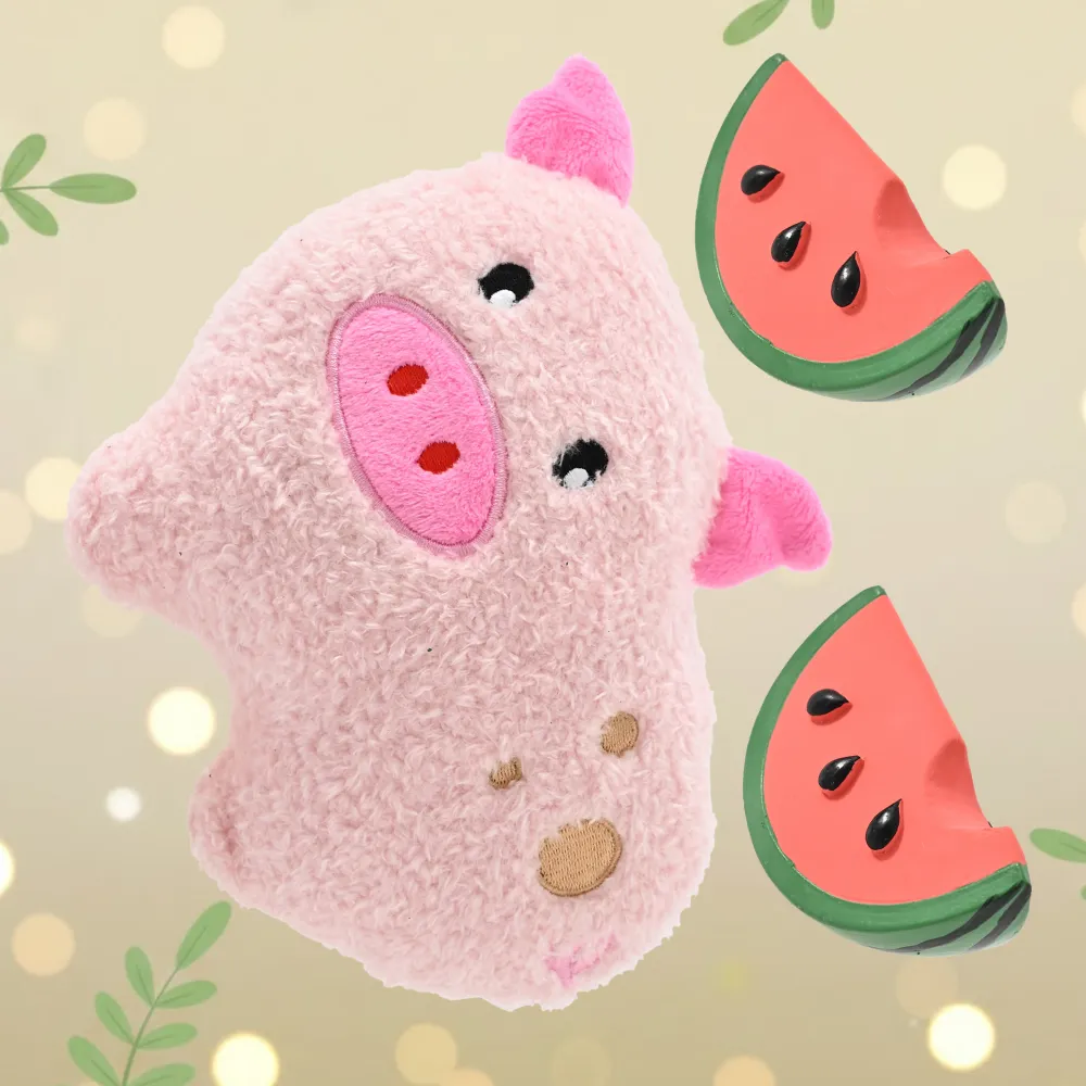 3-Piece Set Squeaky Plush Pig and Latex Watermelons Dog Toy Set1