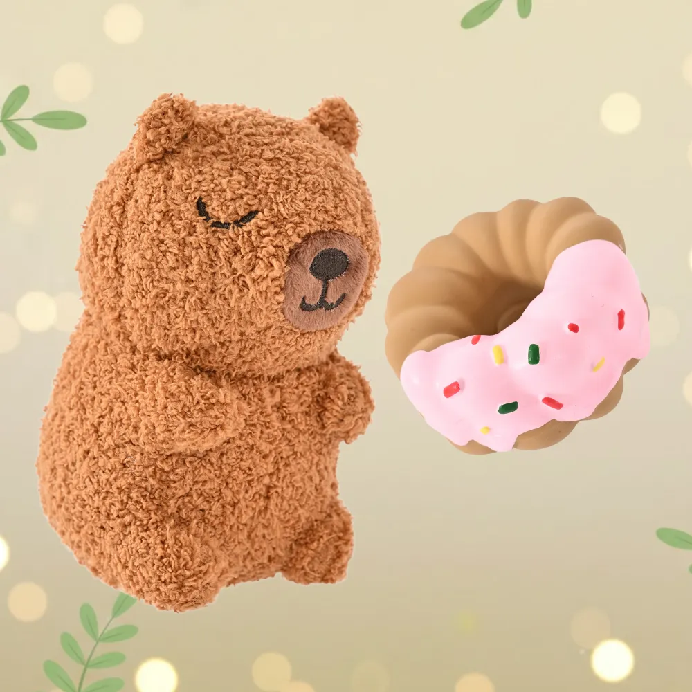 2-Piece Set Squeaky Plush Capybara and Latex Donut Dog Toy Set 2-Piece Set Squeaky Plush Capybara and Latex Donut Dog Toy Set
