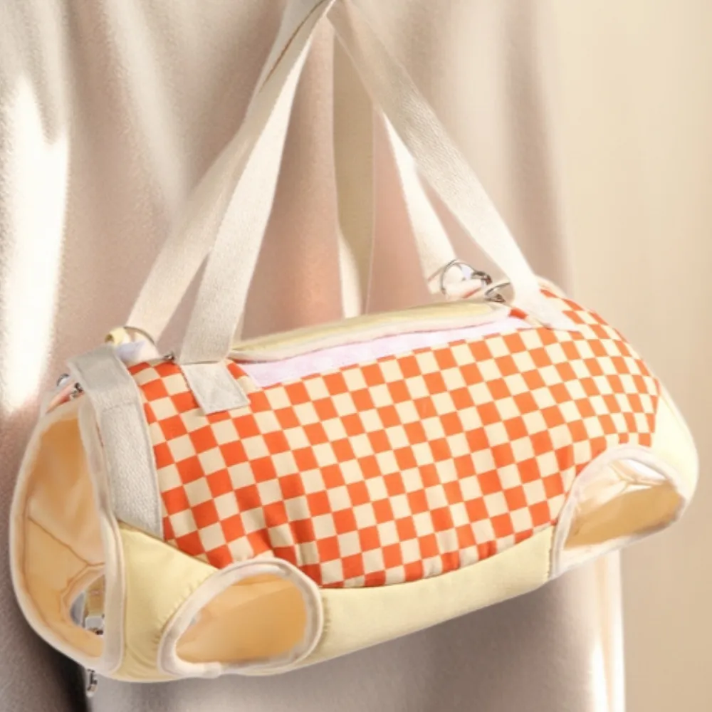 Checkered Cat Carrier Backpack  Portable Pet Sling Bag    for Outdoor Walking