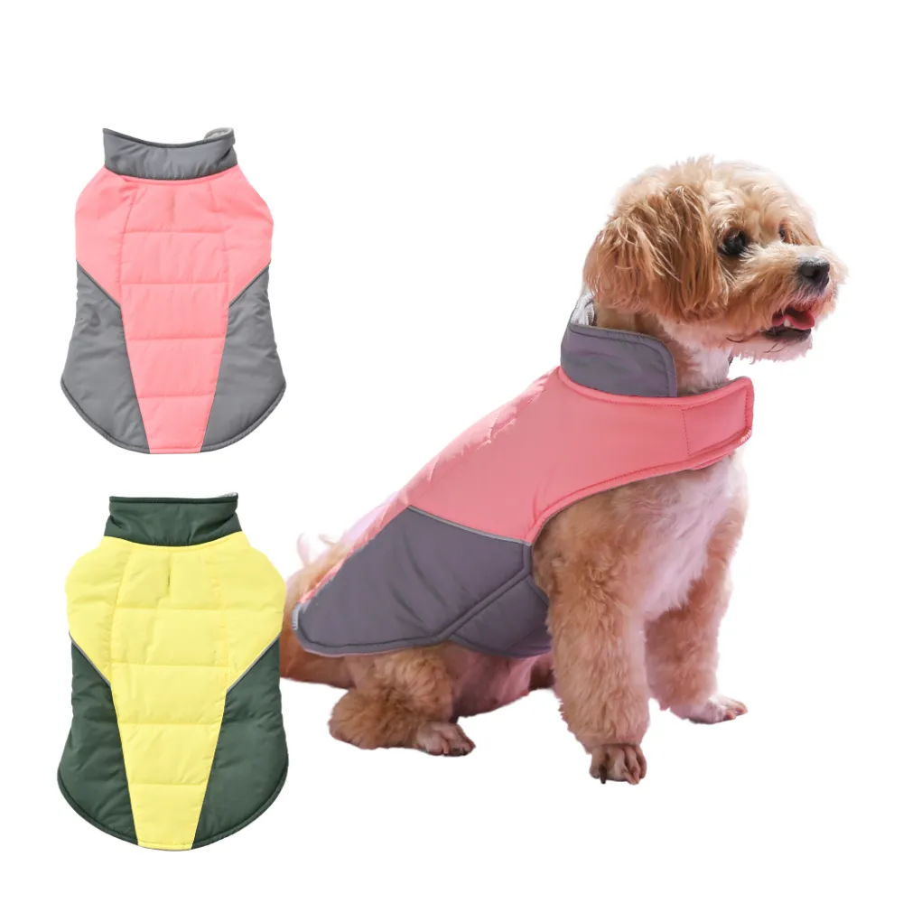 Color-Block Reflective Padded Dog Coat with Fleece Lining1 Color-Block Reflective Padded Dog Coat with Fleece Lining1