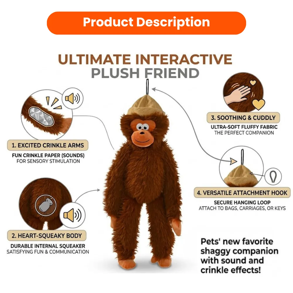 Cute Brown Ape Style Hangable Squeaky Crinkly Dog Companion Toy7