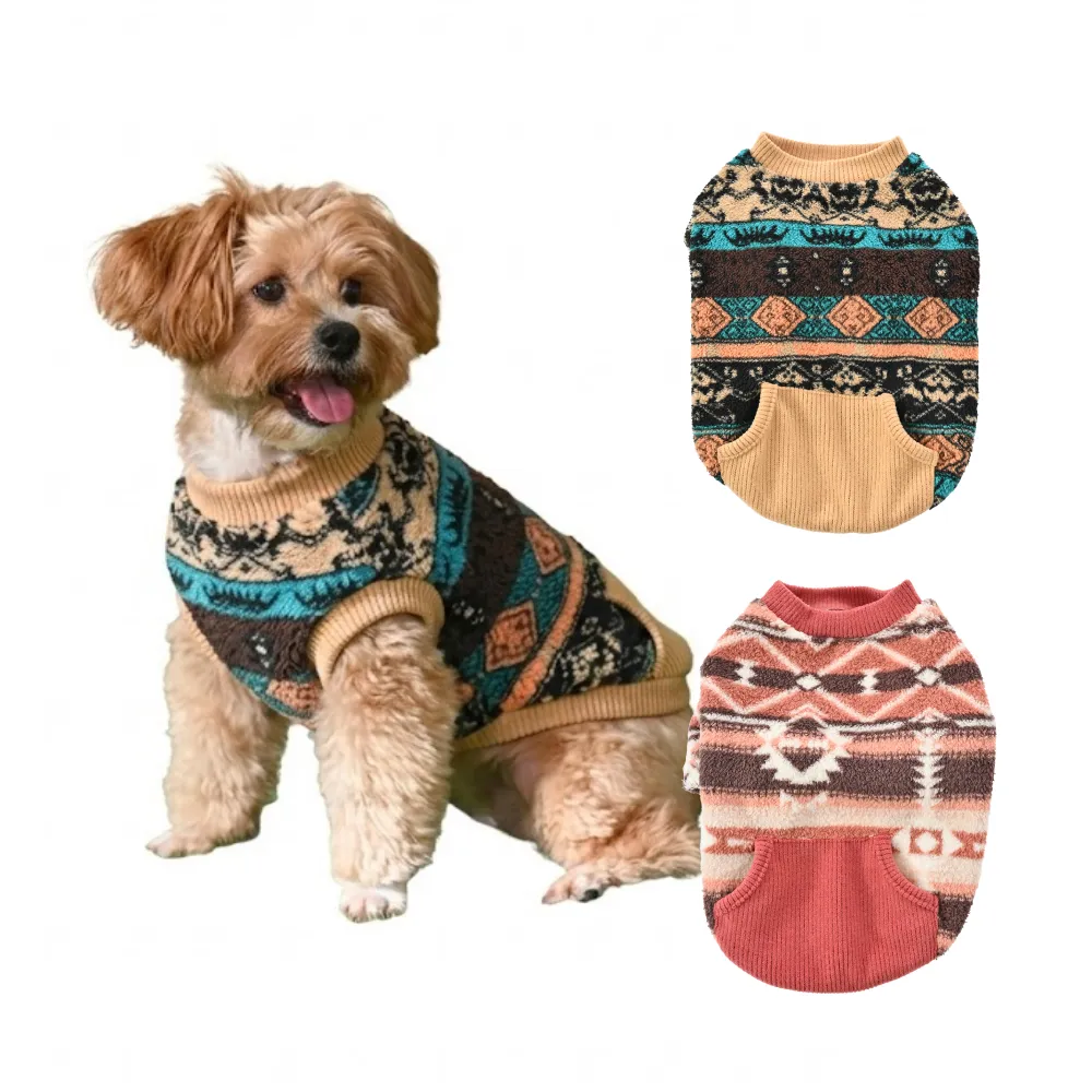 Ethnic Pattern Design Fleece Dog Sweater with Knitted Cuffs1 Ethnic Pattern Design Fleece Dog Sweater with Knitted Cuffs1