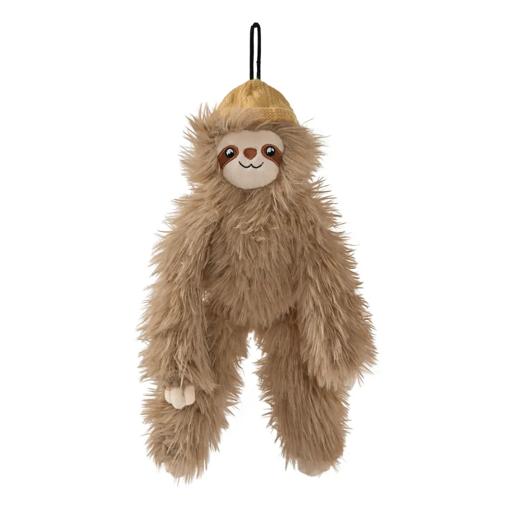 Cute Khaki Sloth Style Hangable Squeaky Crinkly Dog Companion Toy