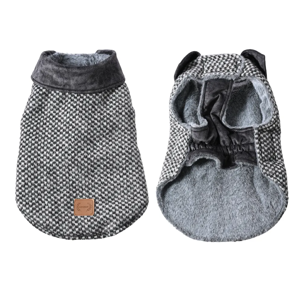 Luxurious Plaid Wool Fabric Dog Coat with Plush Lining2 Luxurious Plaid Wool Fabric Dog Coat with Plush Lining2