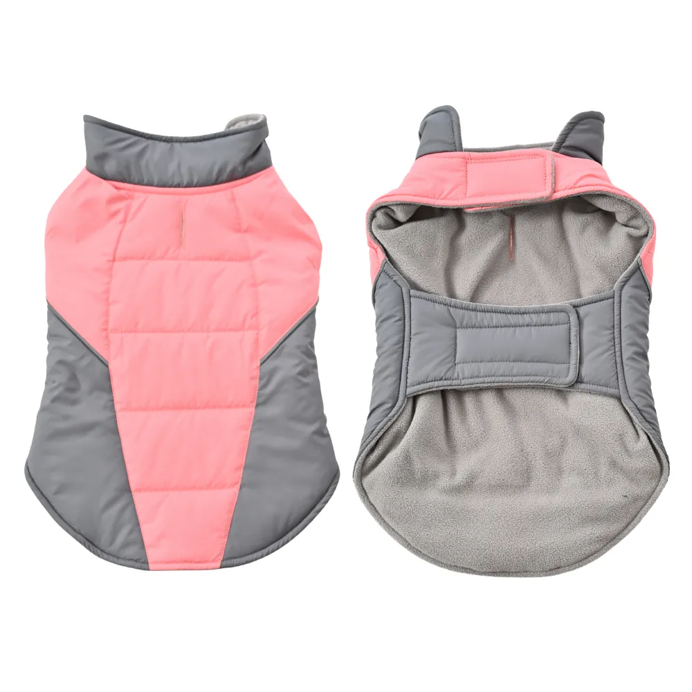 Color-Block Reflective Padded Dog Coat with Fleece Lining2 Color-Block Reflective Padded Dog Coat with Fleece Lining2
