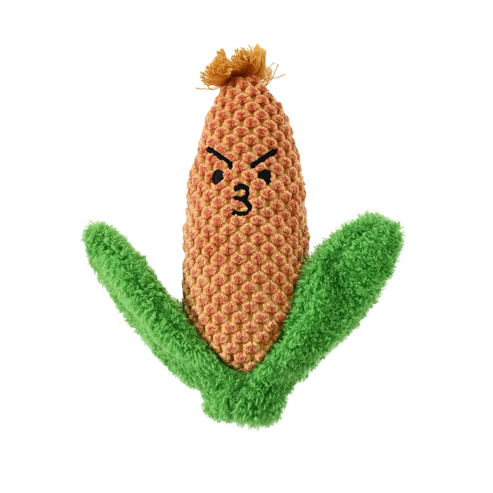 Alt corn plush dog toy squeaky interactive soft chew toy for small medium dogs green leaf design pet toy