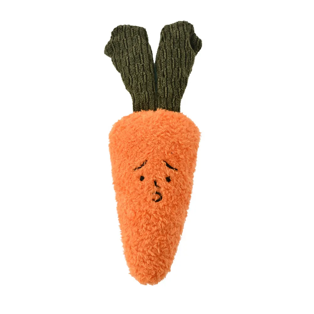 Soft carrot plush dog toy with squeaker for interactive play suitable for pet supplies wholesale and retail