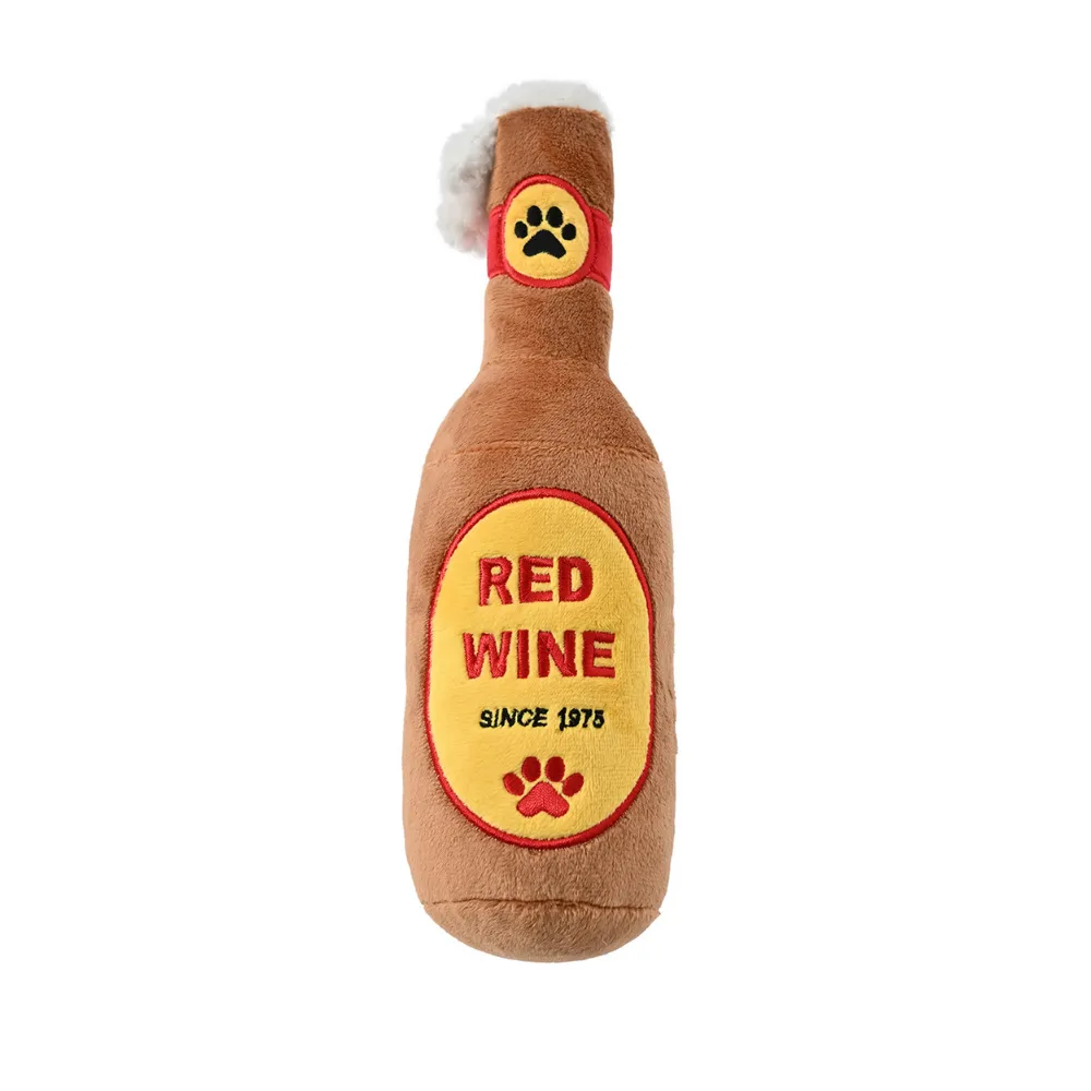 red wine plush dog toy squeaky bottle shape soft chew toy for small medium dogs
