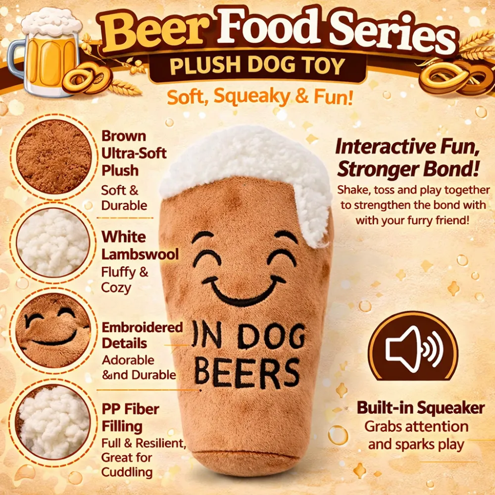 beer plush dog toy materials squeaker feature soft plush durable dog toy details