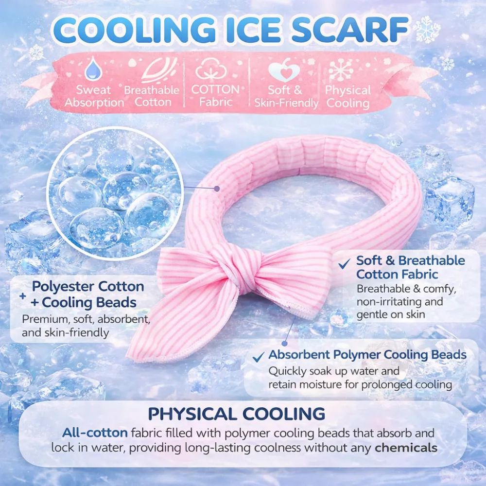 Cooling dog scarf with absorbent polymer beads breathable cotton fabric and sweat absorption
