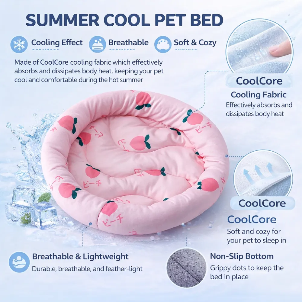 summer cooling pet bed breathable fabric coolcore material non slip bottom soft pet cushion