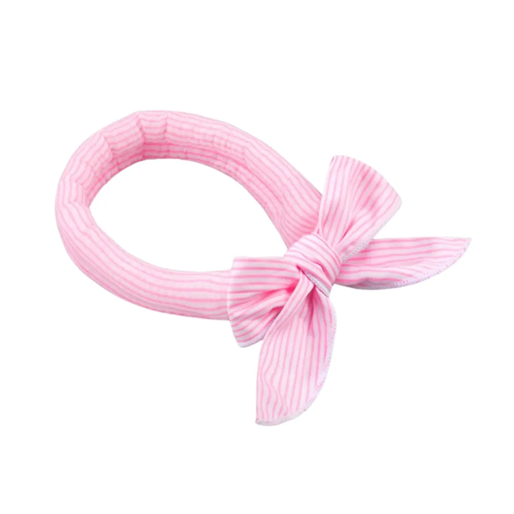 Pink striped cooling dog bandana with bow breathable fabric for dogs