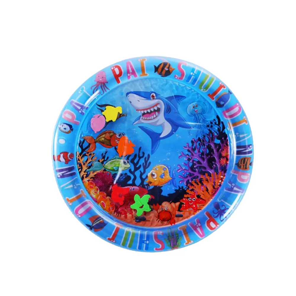 ocean shark inflatable pet water pad dog cooling splash mat blue design