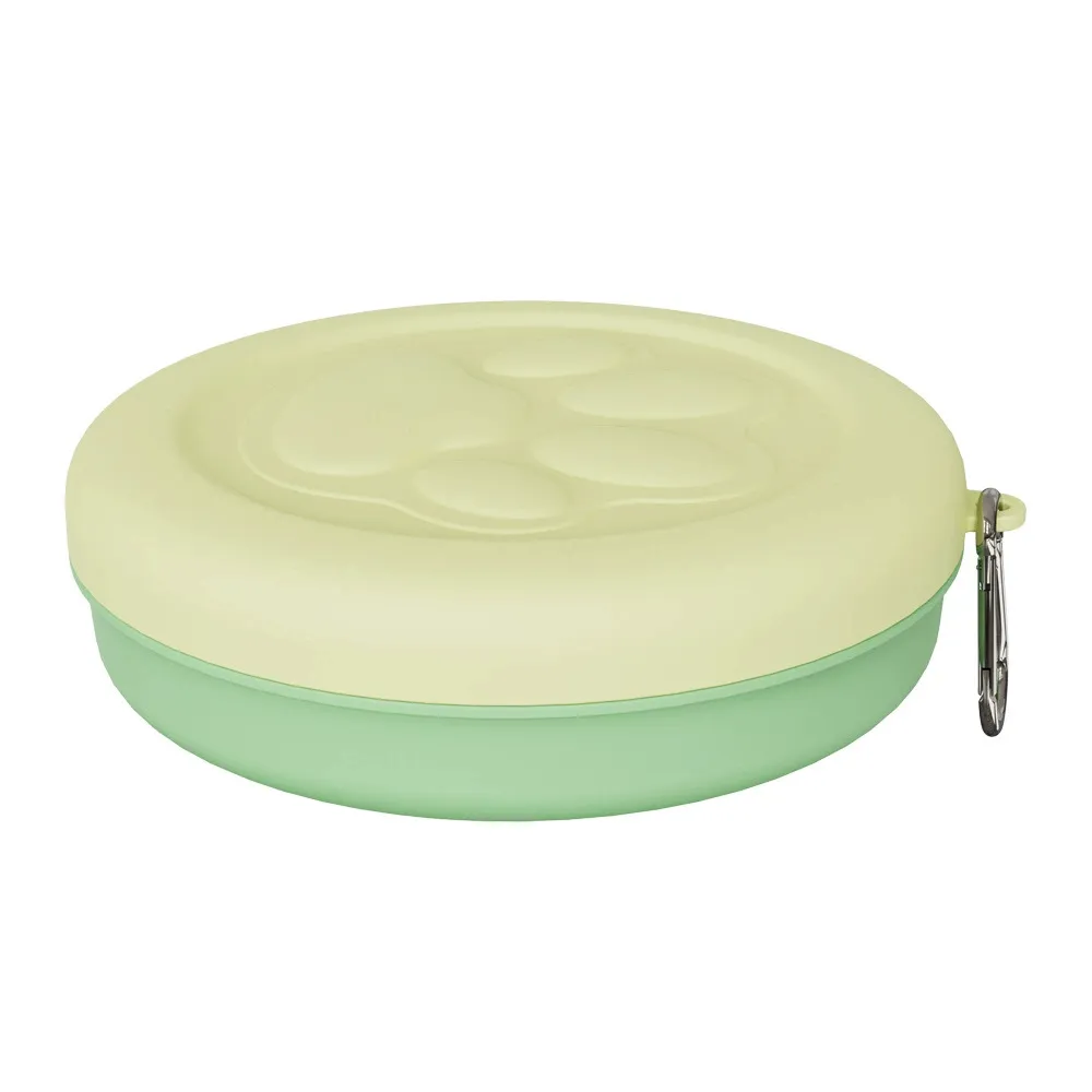light green collapsible dog bowl portable travel pet bowl compact flat design