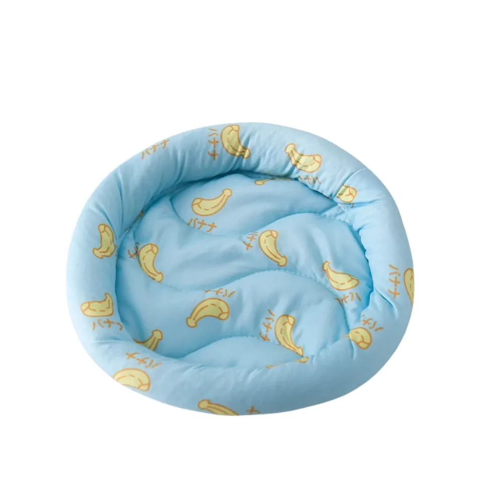 blue cooling pet bed banana print soft breathable small pet cushion