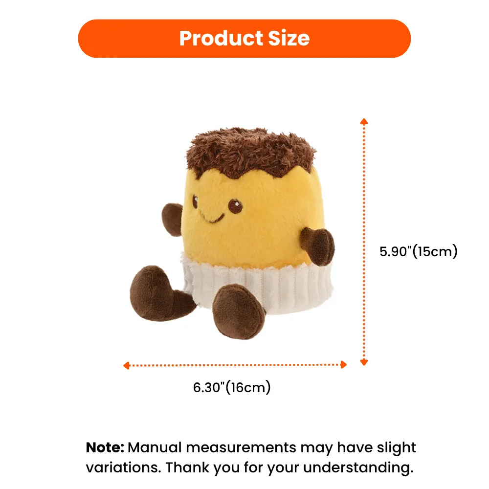 caramel pudding plush dog toy size dimensions 6.3 inch width and 5.9 inch height