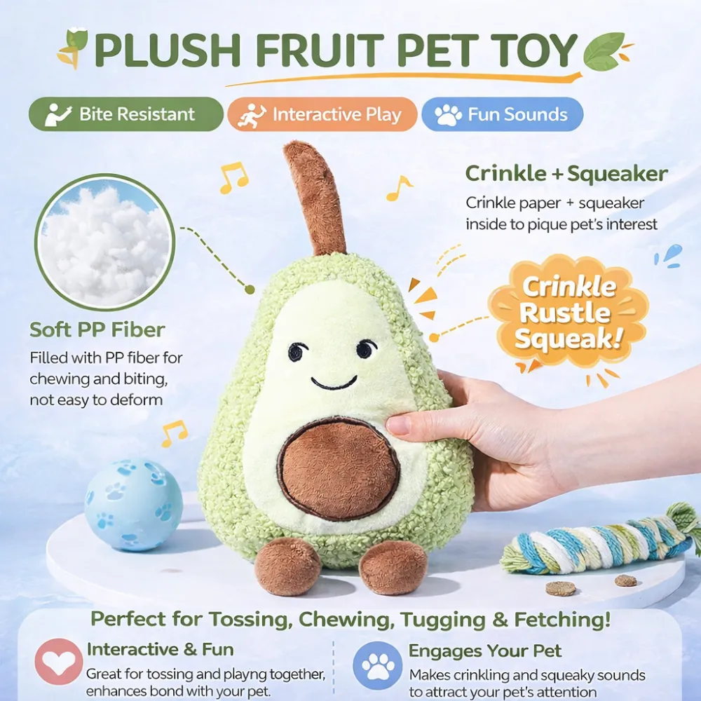 plush fruit dog toy with squeaker and crinkle paper soft pp fiber chew toy for dogs