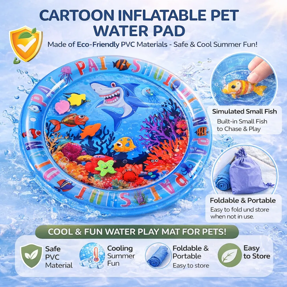 cartoon inflatable pet water pad cooling toy foldable portable dog splash mat