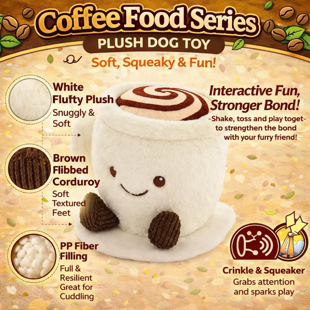 coffee plush dog toy soft fabric squeaker crinkle pp fiber filling durable pet toy