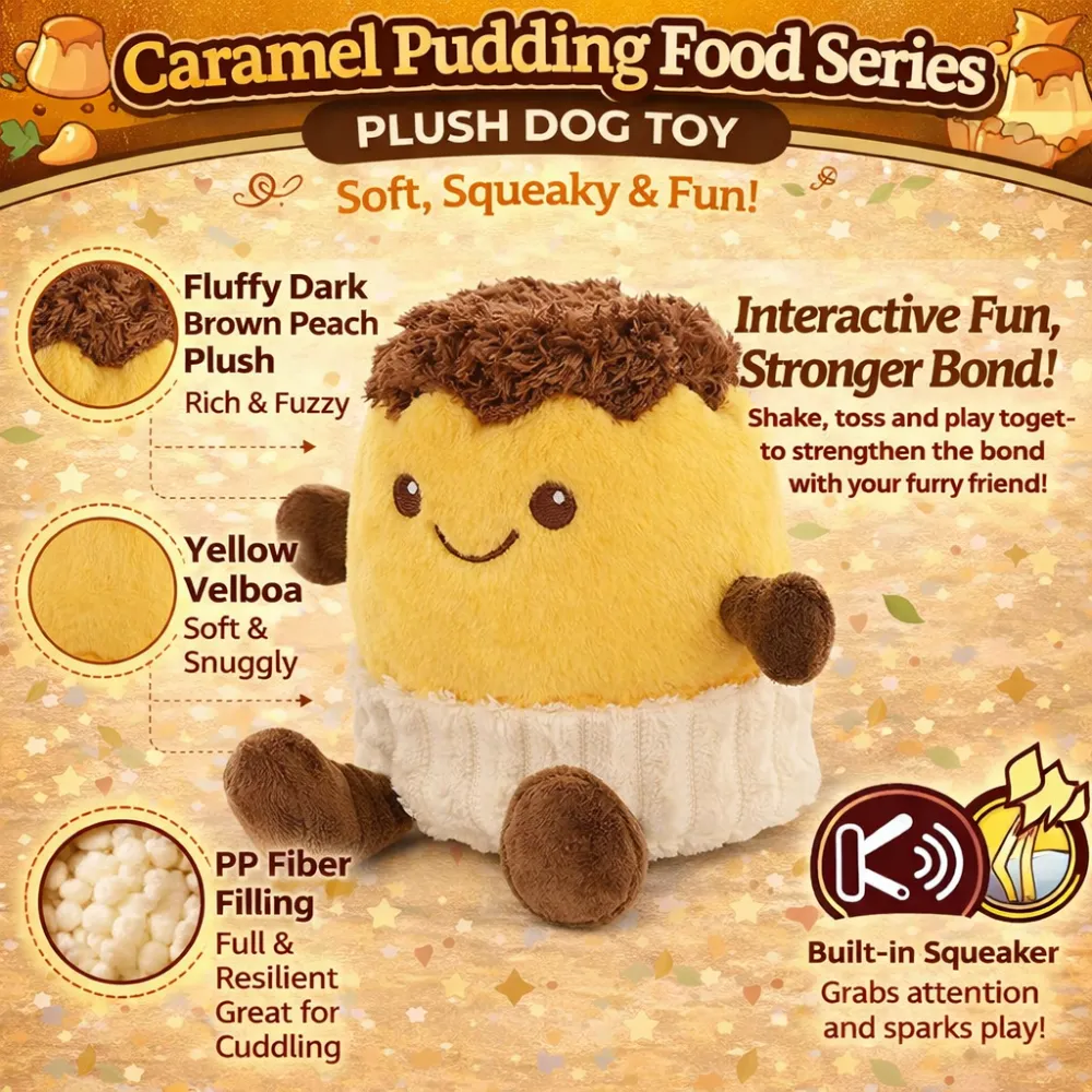 plush dog toy features soft velboa fabric pp fiber filling and built in squeaker