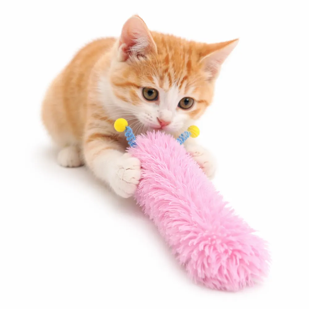 Cat Playing Plush Catnip Toy – Interactive Cat Kicker Toy orange kitten playing with plush catnip cat toy long interactive kicker toy for cats