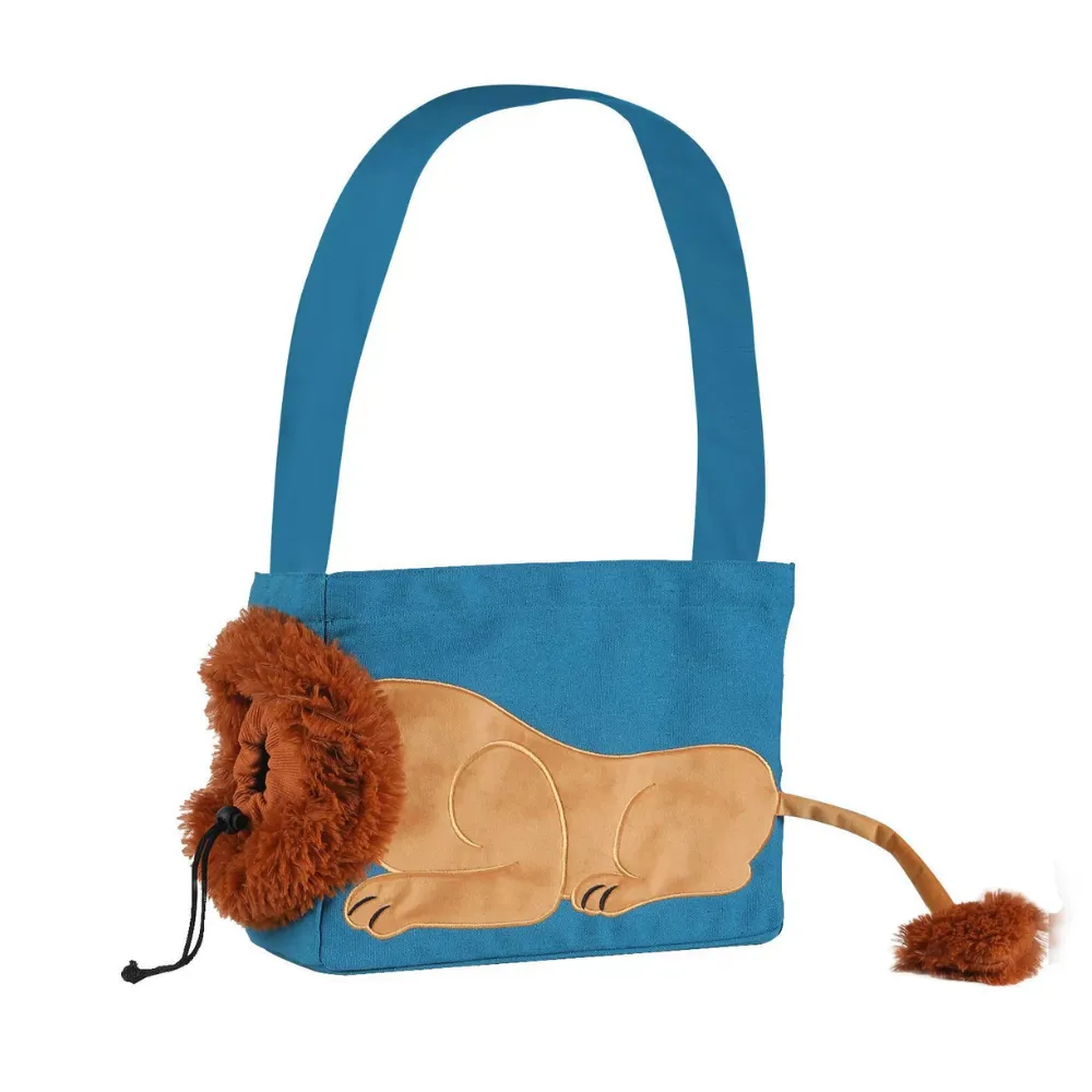 blue canvas cat carrier tote bag with cute cat design comfortable pet shoulder bag lightweight and durable