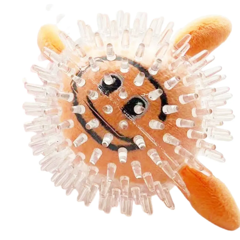orange squeaky dog toy spiky chew ball soft plush interactive pet toy