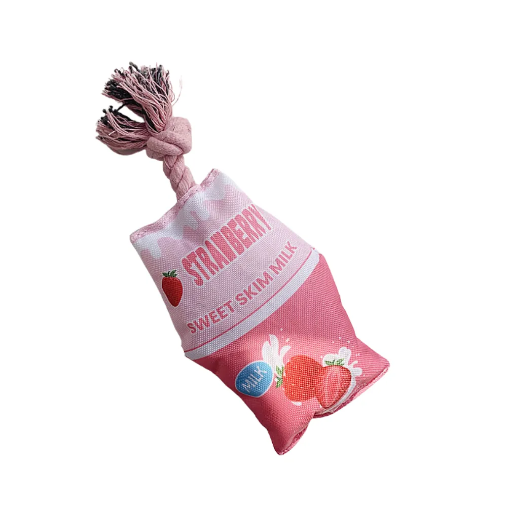 strawberry milk dog chew toy with rope durable plush pet toy for small dogs