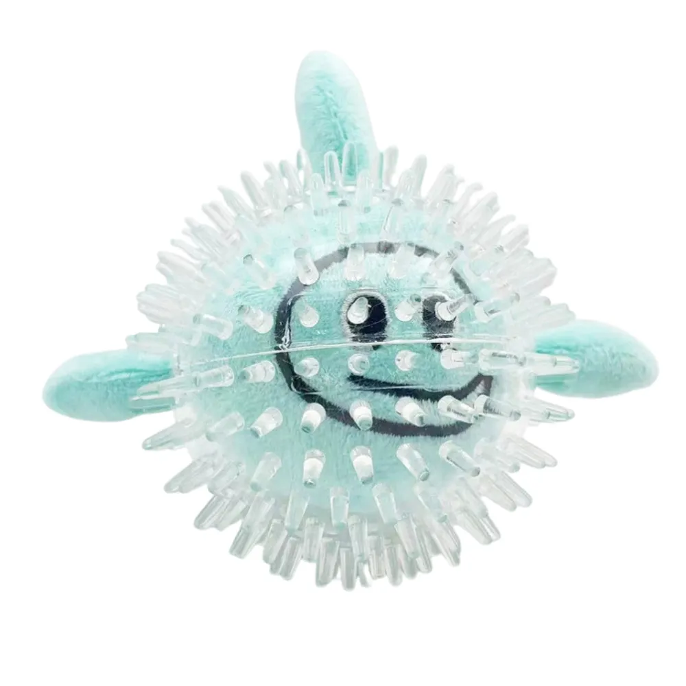 blue plush squeaky dog toy with spiky texture chew toy for puppies wholesale