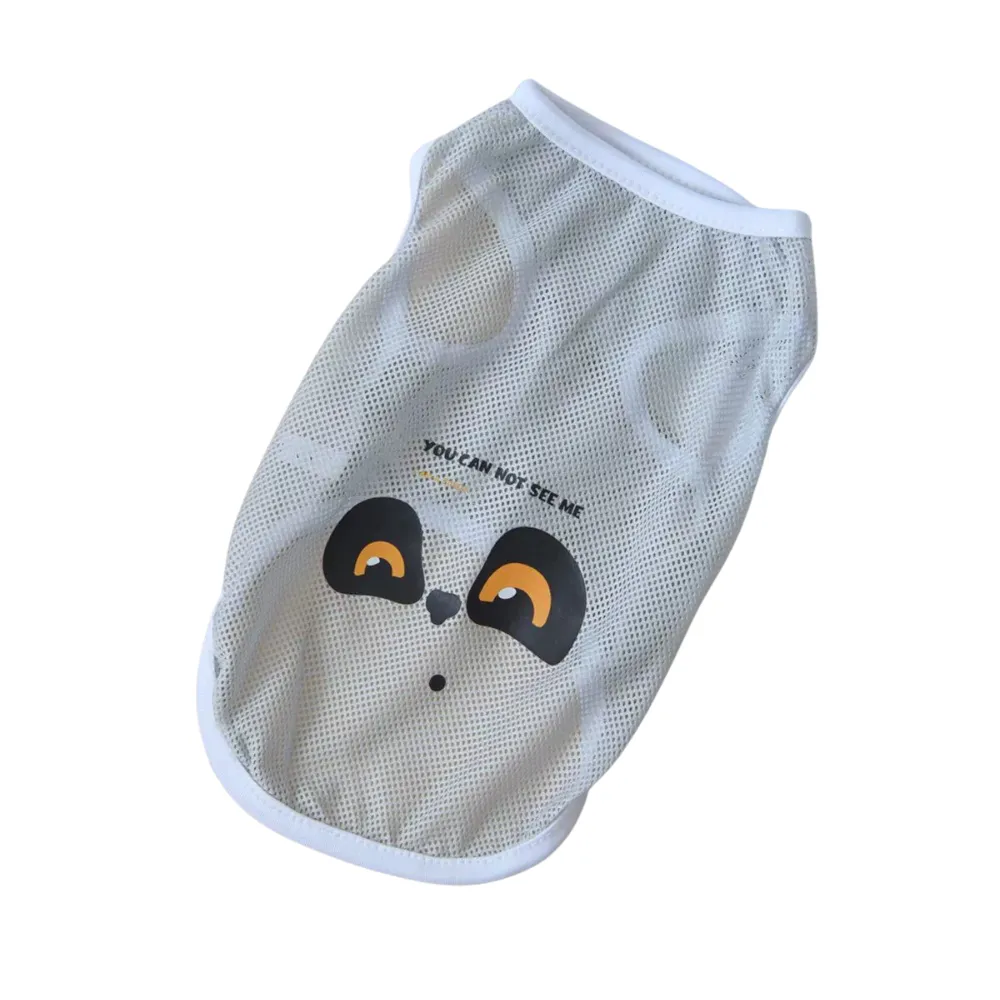 grey dog mesh clothes with cartoon design breathable lightweight pet apparel for summer