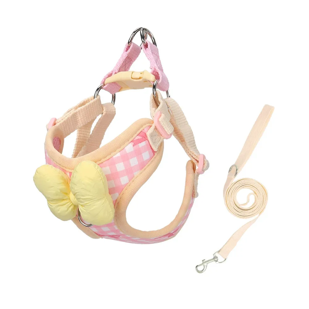 pink dog harness leash set soft breathable bowtie harness for small dogs