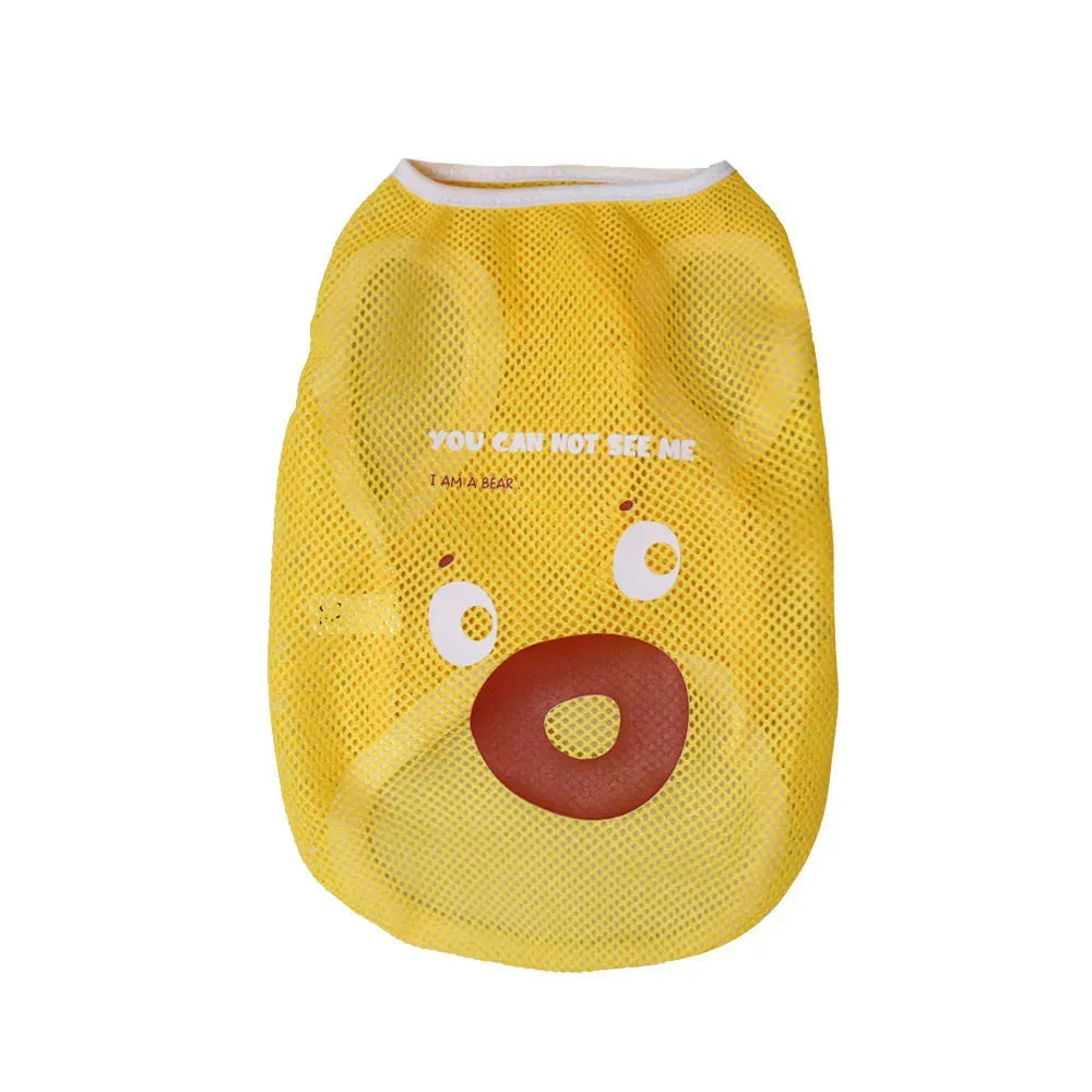 yellow dog mesh clothes cute bear design breathable lightweight summer pet clothing