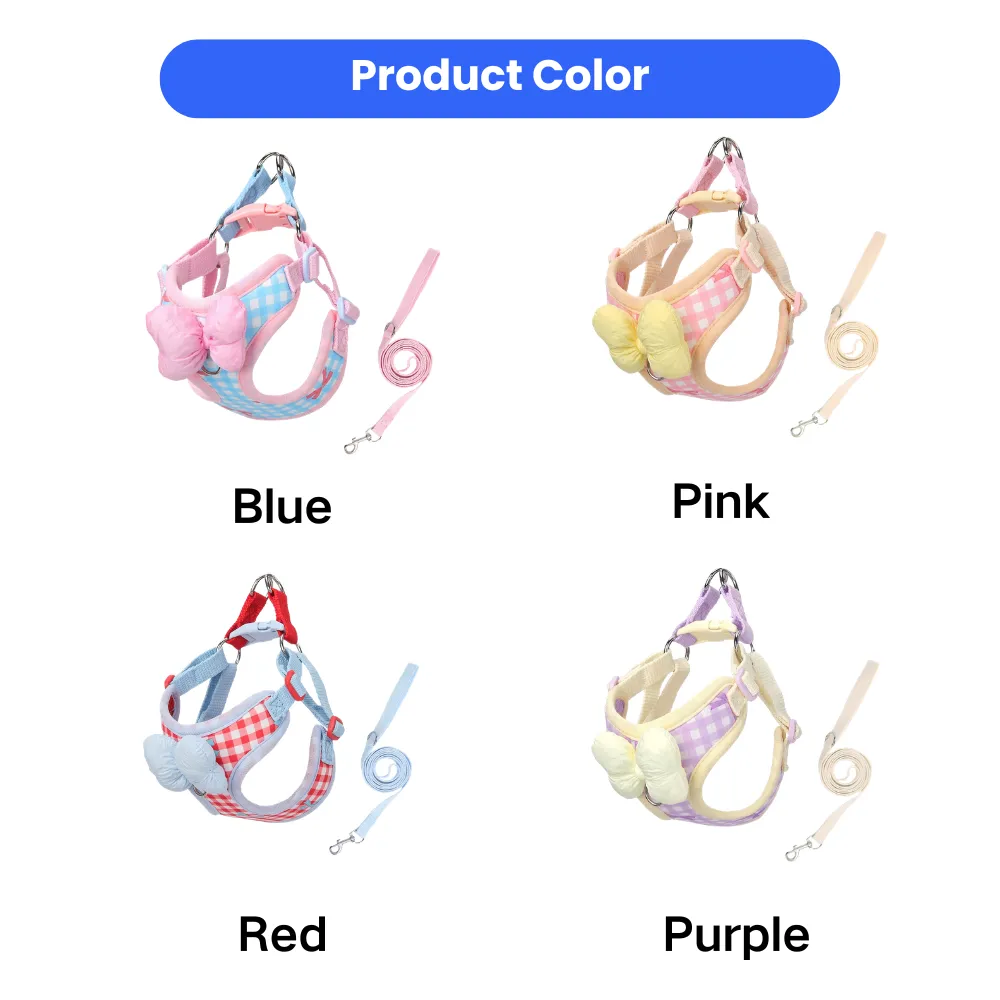 dog harness leash set multiple colors blue pink red purple for small dogs