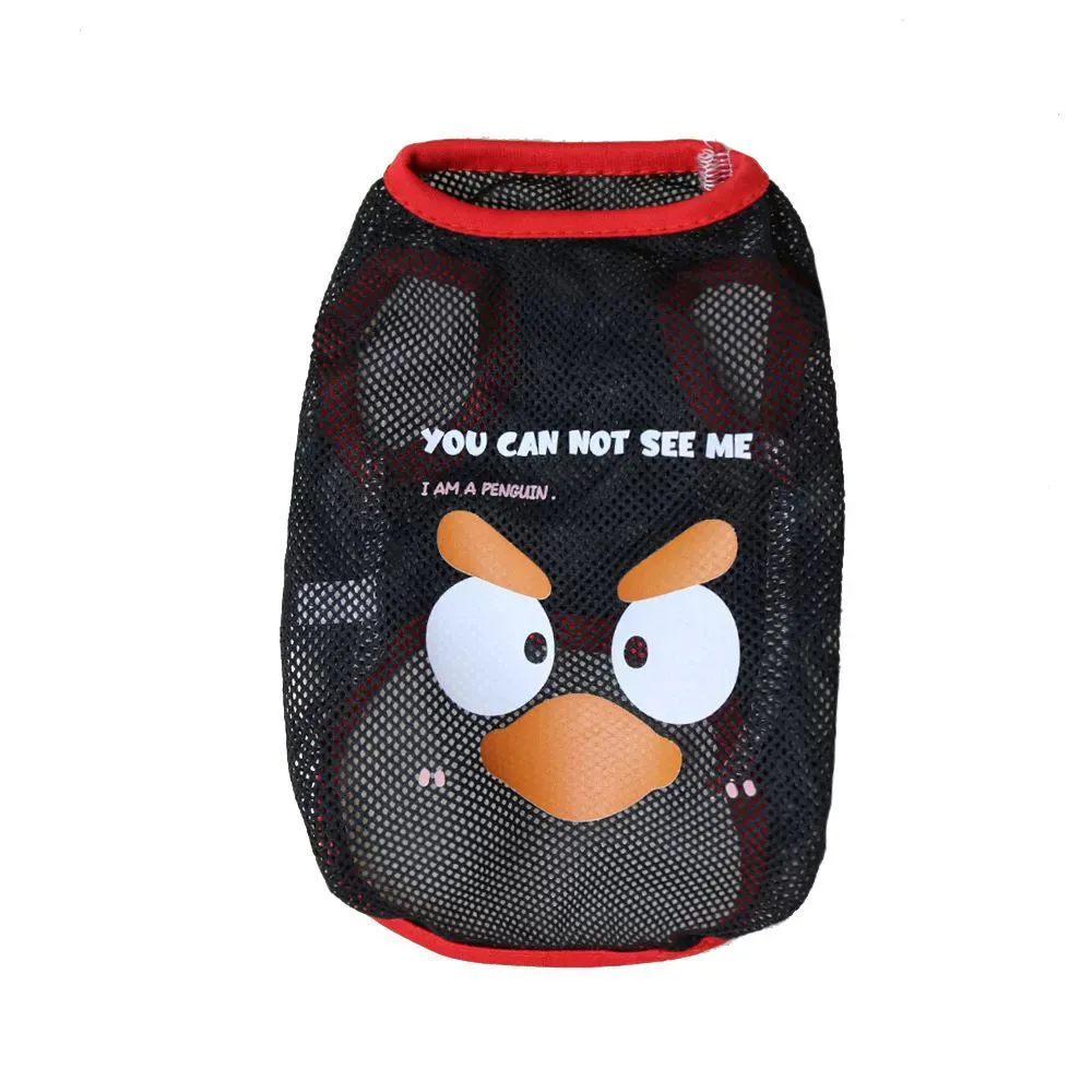 black dog mesh clothes cartoon penguin design breathable lightweight pet apparel