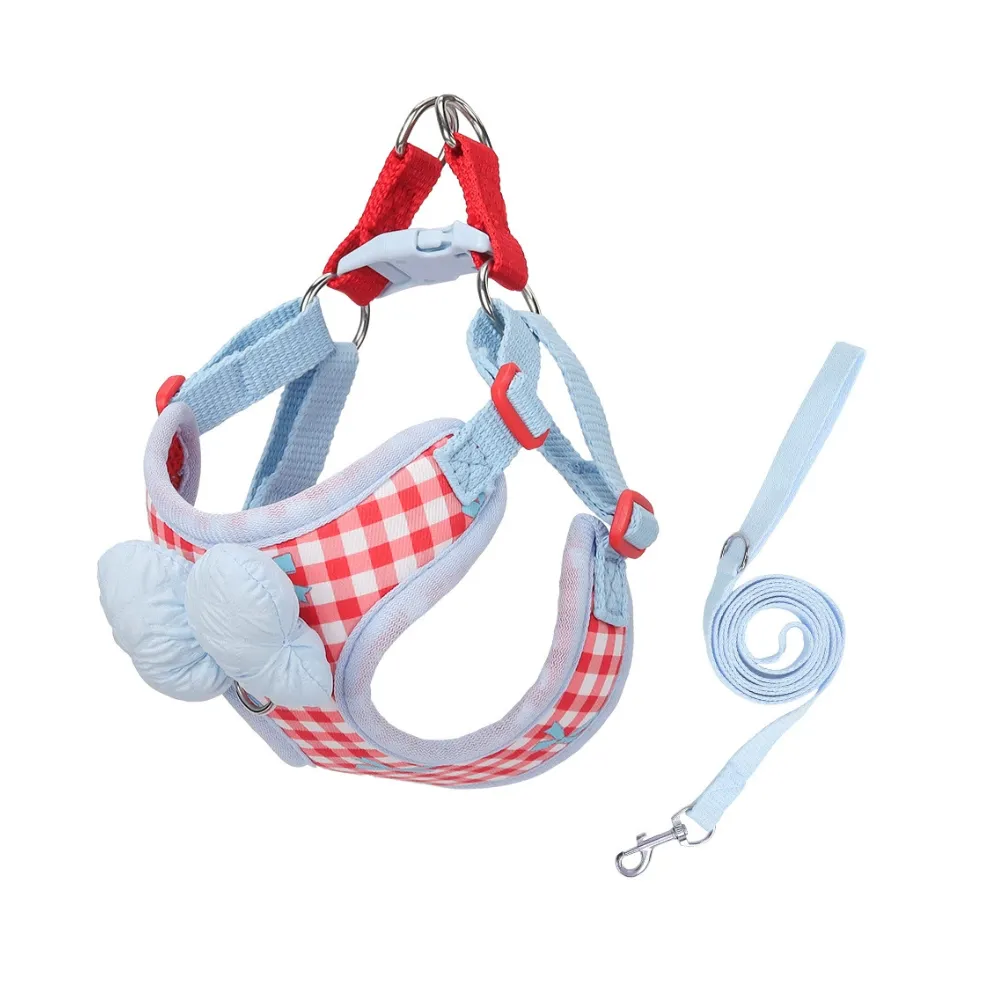 red dog harness leash set adjustable breathable small dog harness wholesale