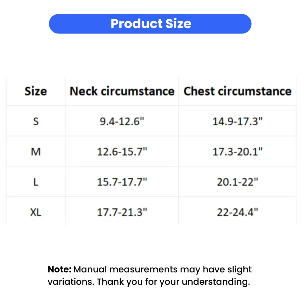 dog harness size chart neck chest measurement small medium large xl guide