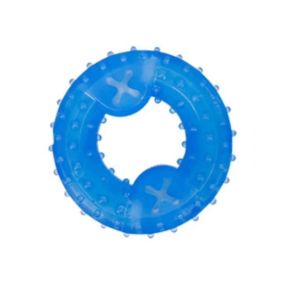 blue ring dog chew toy made of durable TPR material