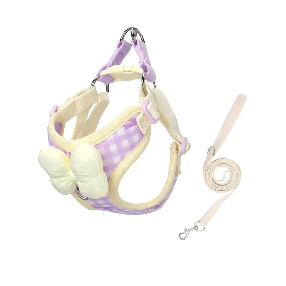 purple dog harness leash set breathable adjustable small dog harness