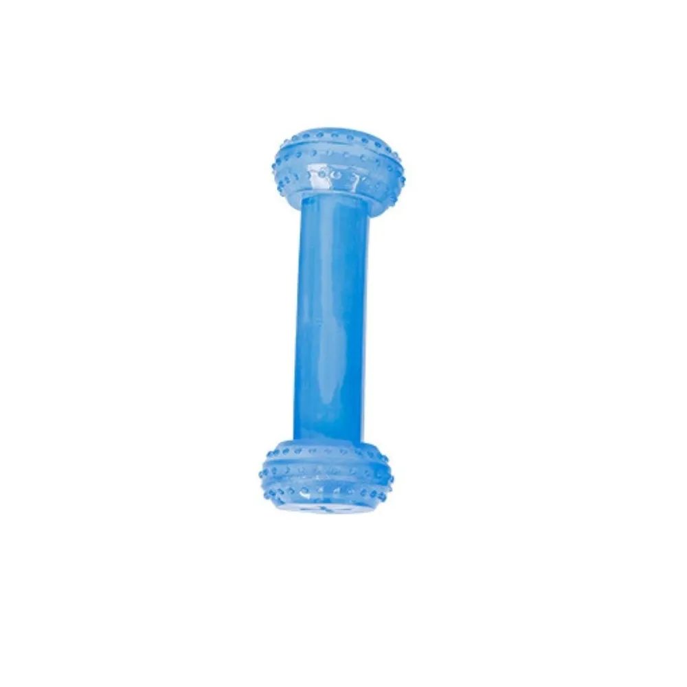 blue dumbbell dog chew toy for aggressive chewers durable design
