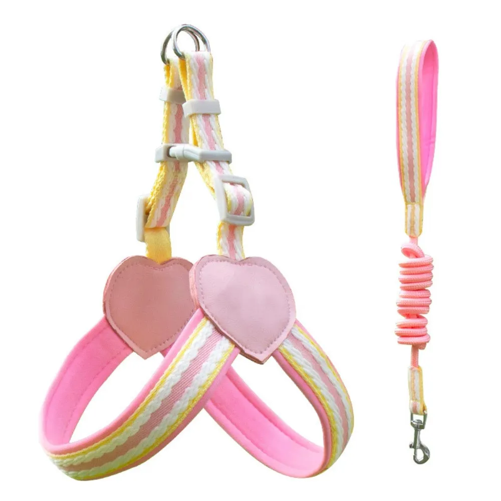 pink dog harness and leash set breathable soft adjustable pet harness for puppies and small dogs